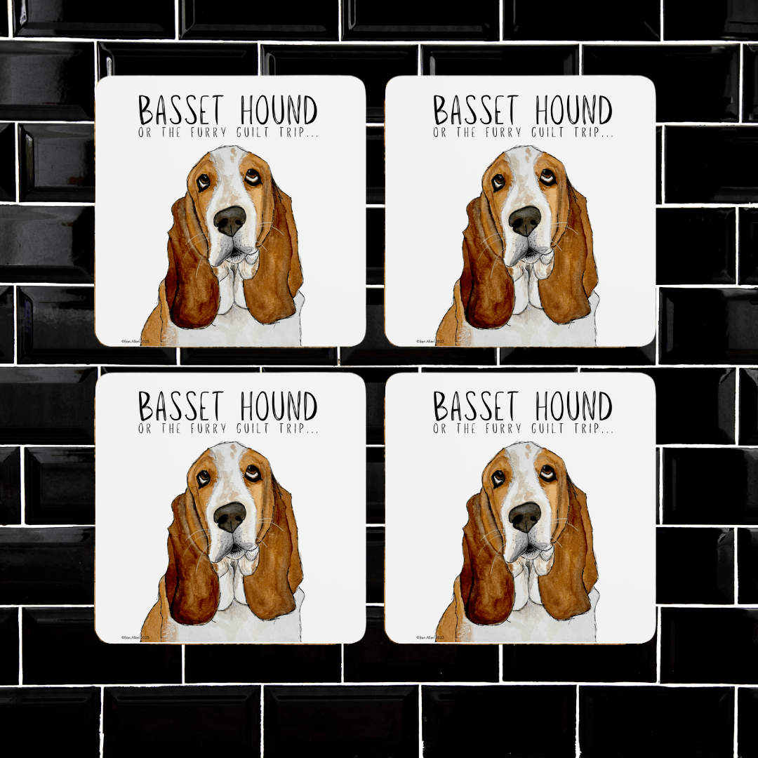 Furry Guilt Trip Coasters – Basset Hound Approved - Pet Supplier Store