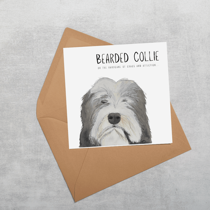 Hairy Wishes & Tailspins: Bearded Collie Greeting Card - Pet Supplier Store