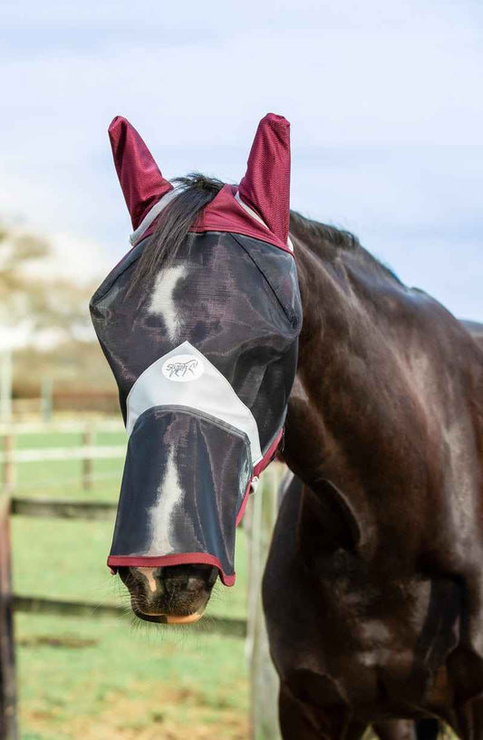 Horse Fly Mask With Nose - Burgundy - Pet Supplier Store