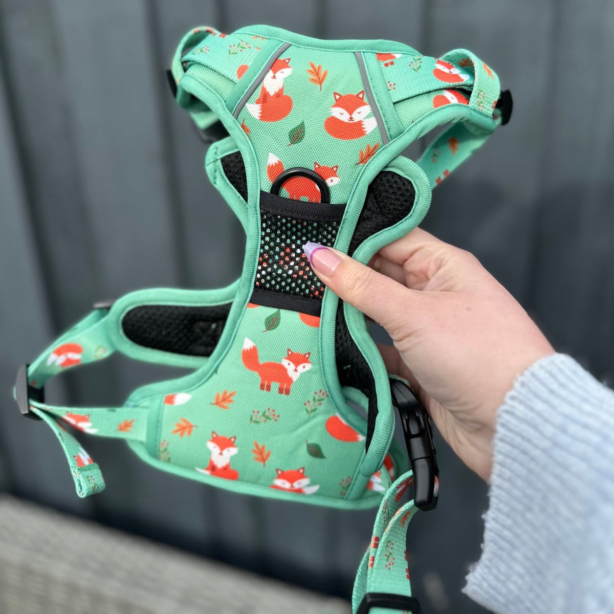 Inquisitive Fox No Pull Tactical Dog Harness – Green Fox Print, Adjustable, Step-In (XS-XL) - Pet Supplier Store