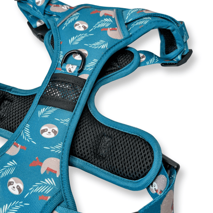 Lazy Sloth No Pull Tactical Dog Harness – Blue Teal Sloth Print, Adjustable, Step-In (Small-XL) 🦥 - Pet Supplier Store