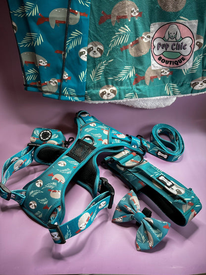 Lazy Sloth No Pull Tactical Dog Harness – Blue Teal Sloth Print, Adjustable, Step-In (Small-XL) 🦥 - Pet Supplier Store