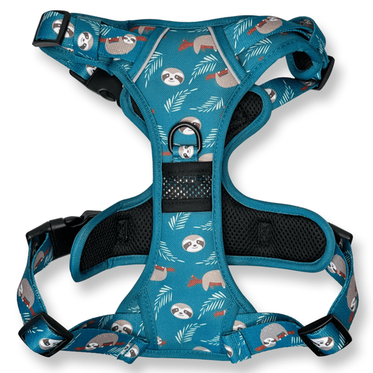 Lazy Sloth No Pull Tactical Dog Harness – Blue Teal Sloth Print, Adjustable, Step-In (Small-XL) 🦥 - Pet Supplier Store