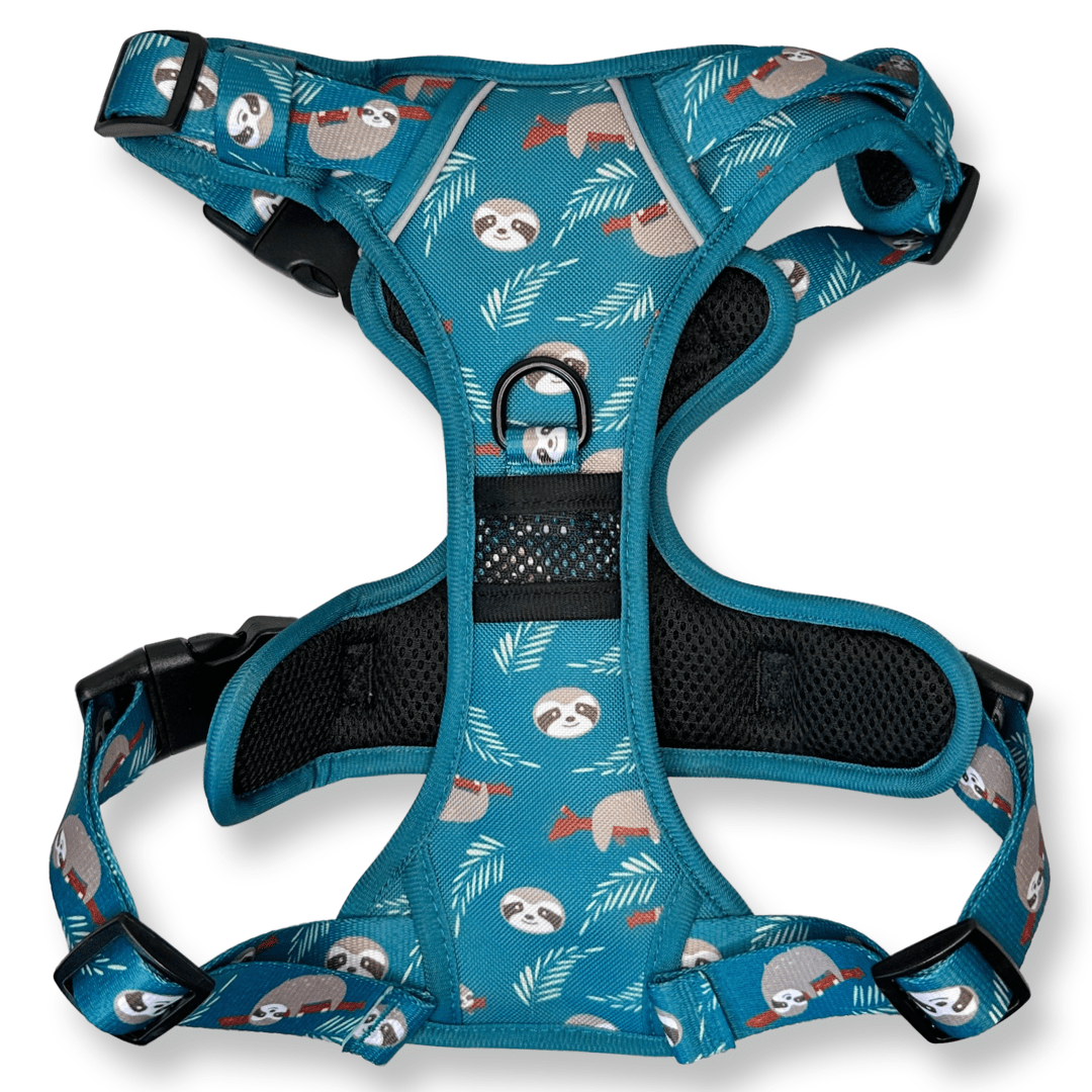 Lazy Sloth No Pull Tactical Dog Harness – Blue Teal Sloth Print, Adjustable, Step-In (Small-XL) 🦥 - Pet Supplier Store