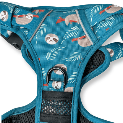 Lazy Sloth No Pull Tactical Dog Harness – Blue Teal Sloth Print, Adjustable, Step-In (Small-XL) 🦥 - Pet Supplier Store