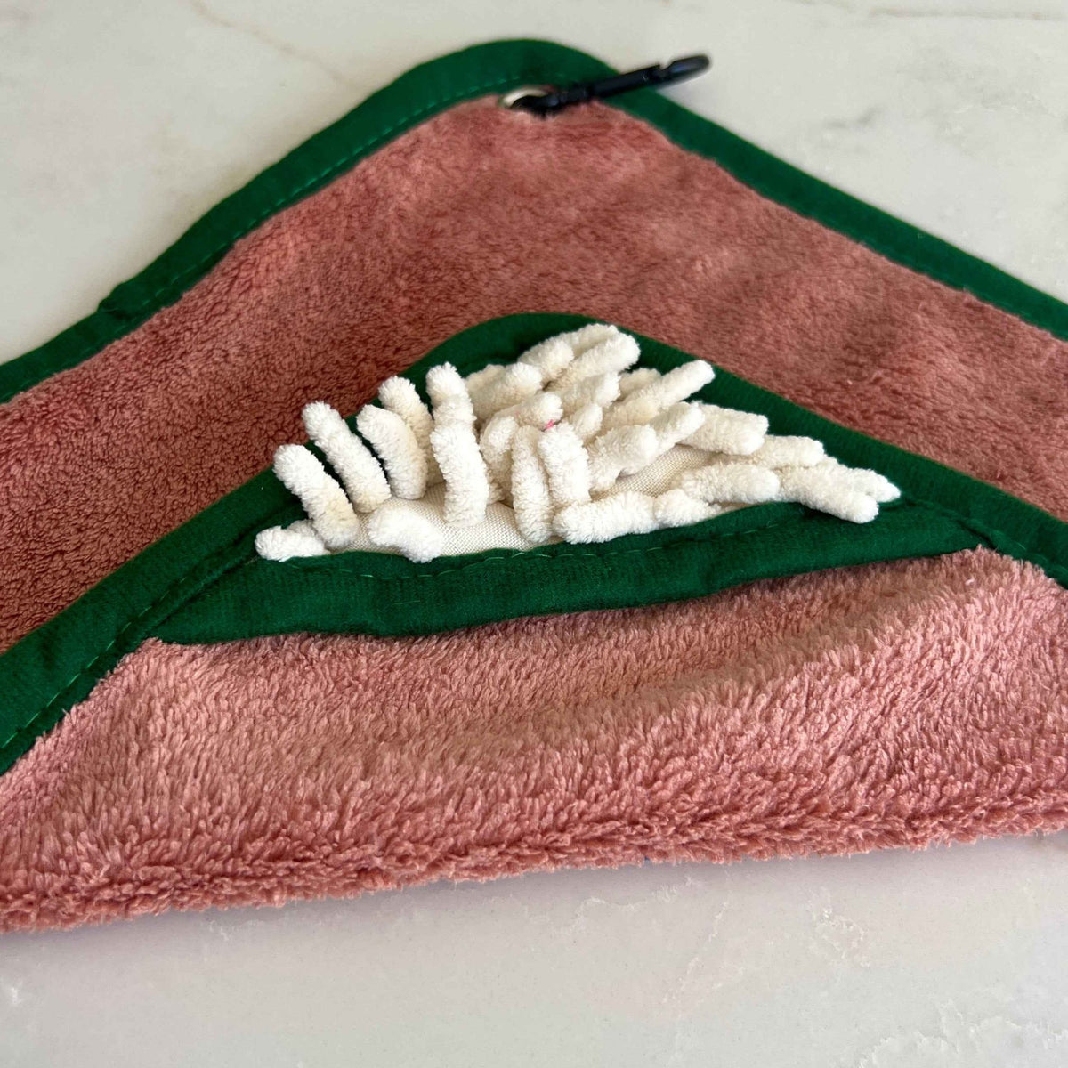 Mini Dog Towel + Clip, Dusty Pink & Green - Pet Supplier Store