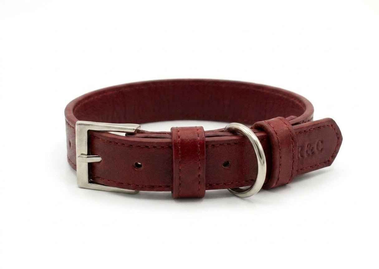 Oxblood Red Leather Dog Collar