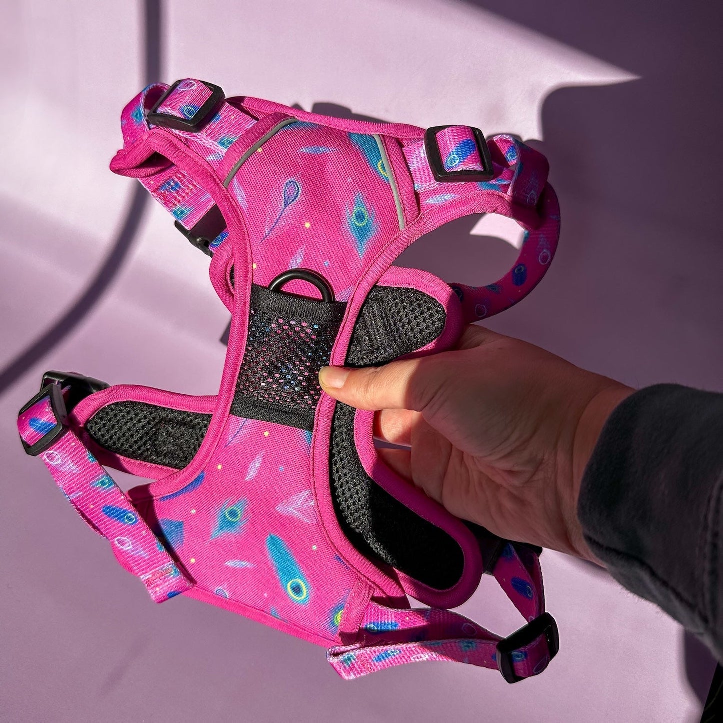 Peacock Power No Pull Tactical Dog Harness – Pink Peacock Feather Print, Adjustable, Step-In (Small-XL) - Pet Supplier Store