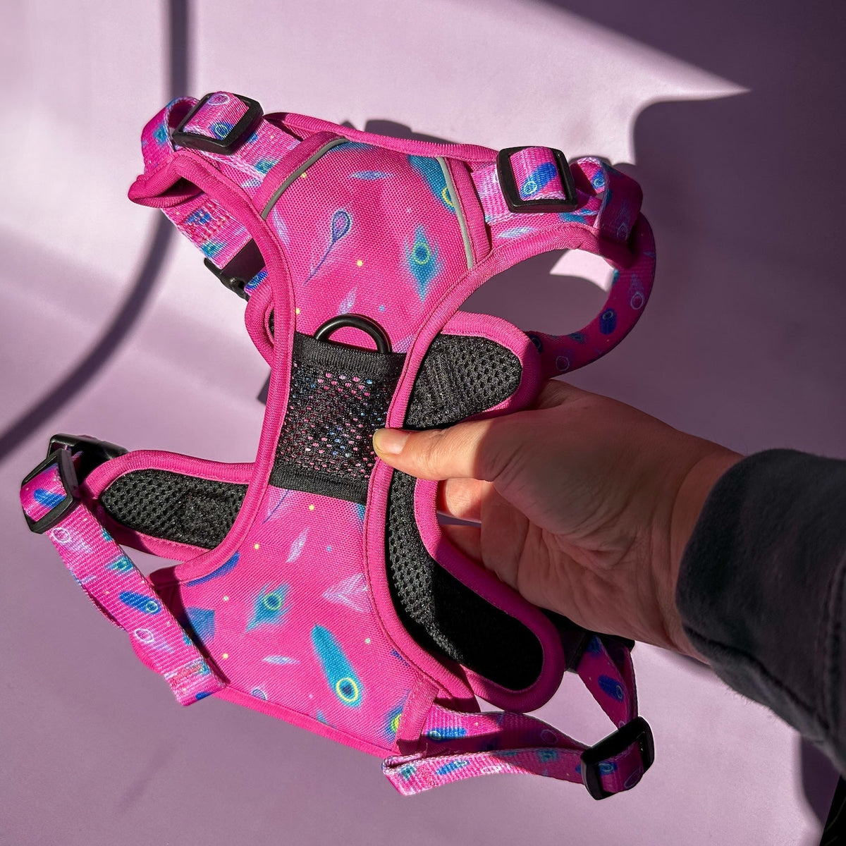 Peacock Power No Pull Tactical Dog Harness – Pink Peacock Feather Print, Adjustable, Step-In (Small-XL) - Pet Supplier Store
