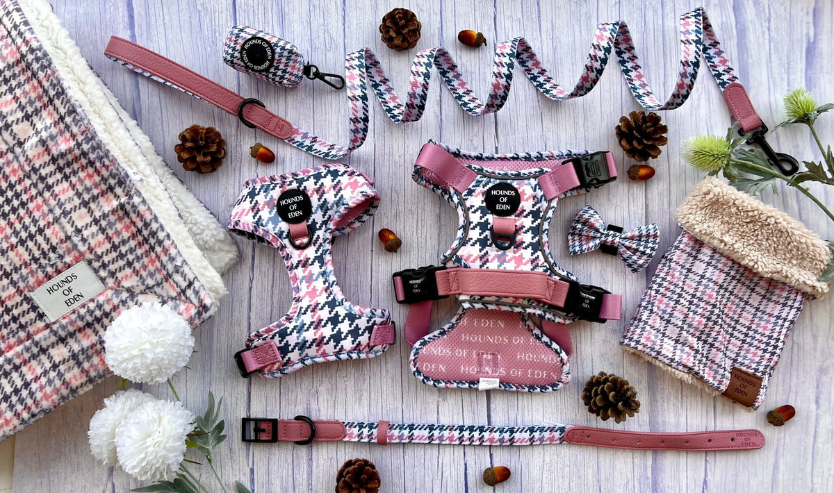 Pink Houndstooth Design Dog Bow Tie - Pet Supplier Store