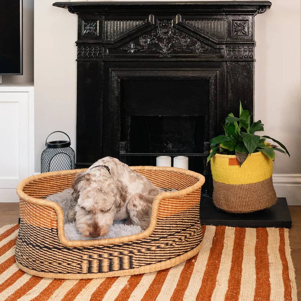 Pink, Natural Brown Woven Dog Pet Basket - Pet Supplier Store