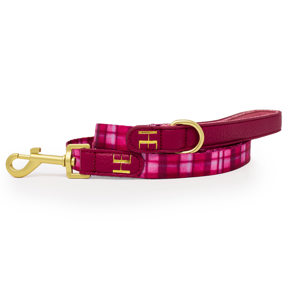 Rose Berry Plaid - Leather Dog Lead - Pet Supplier Store