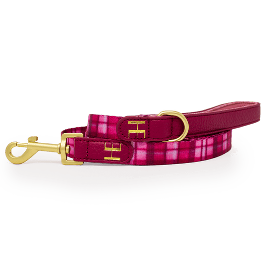Rose Berry Plaid - Leather Dog Lead - Pet Supplier Store