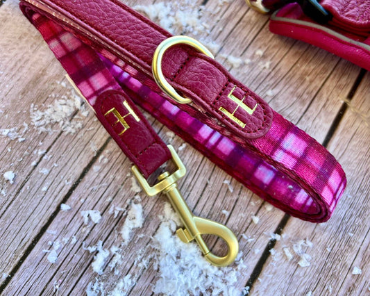 Rose Berry Plaid - Leather Dog Lead - Pet Supplier Store