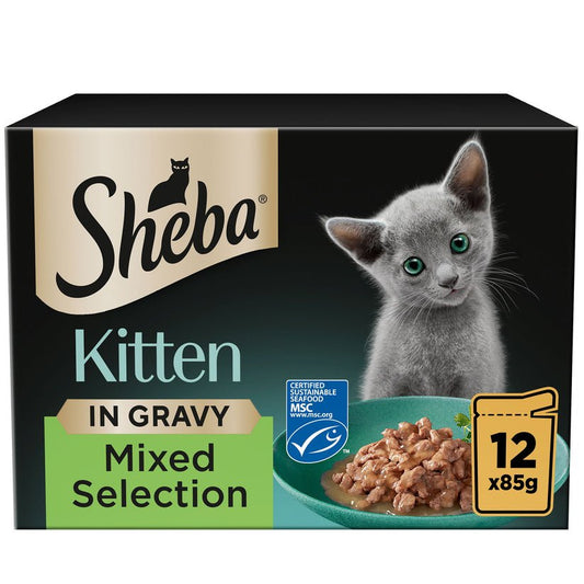 SHEBA Mixed Selection Kitten Wet Cat Food in Gravy 12 x 85g Pouch - Pet Supplier Store