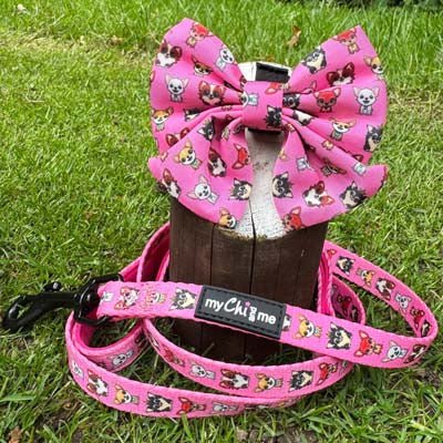 Signature Pink Chihuahua Print Exclusive Small Sailor Bow by My Chi and Me - Pet Supplier Store