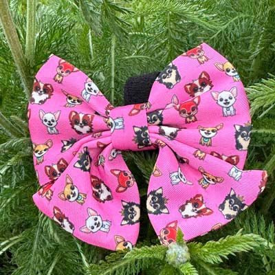 Signature Pink Chihuahua Print Exclusive Small Sailor Bow by My Chi and Me - Pet Supplier Store