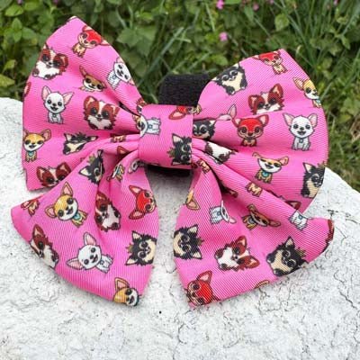 Signature Pink Chihuahua Print Exclusive Small Sailor Bow by My Chi and Me - Pet Supplier Store