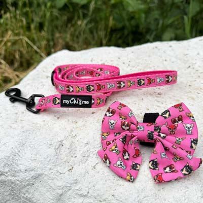 Signature Pink Chihuahua Print Exclusive Small Sailor Bow by My Chi and Me - Pet Supplier Store