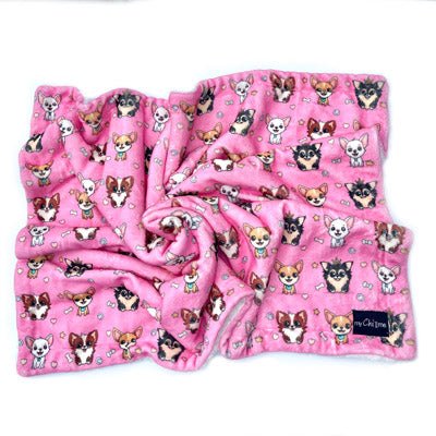 Signature Pink Chihuahua Print Exclusive Soft Cosy Fleece Blanket by My Chi and Me - Pet Supplier Store