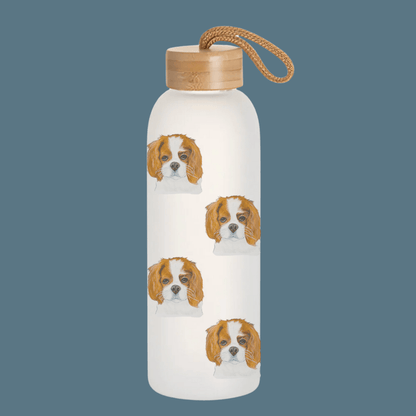 Stay Pawsitive: Royal Cavalier Frosted Glass Water Bottle - Pet Supplier Store