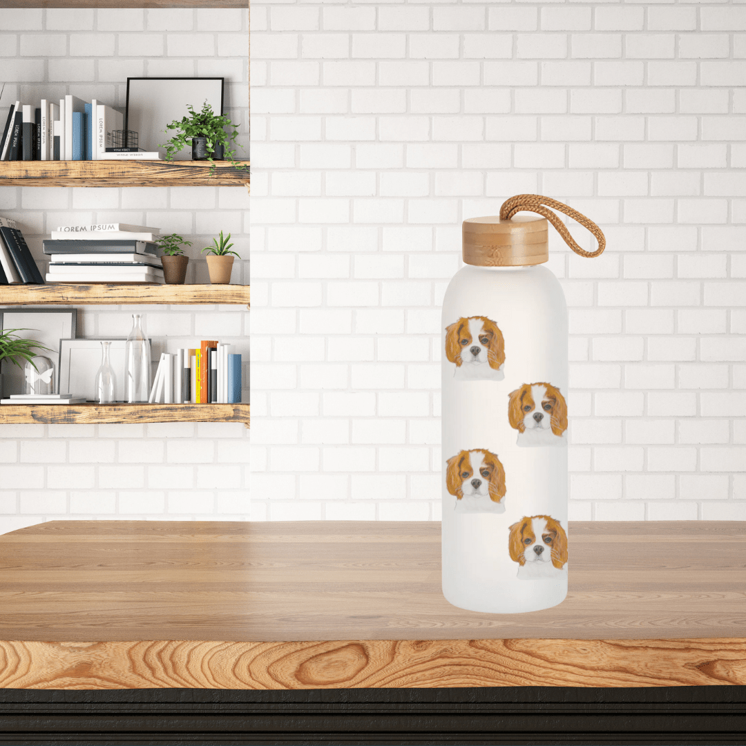Stay Pawsitive: Royal Cavalier Frosted Glass Water Bottle - Pet Supplier Store
