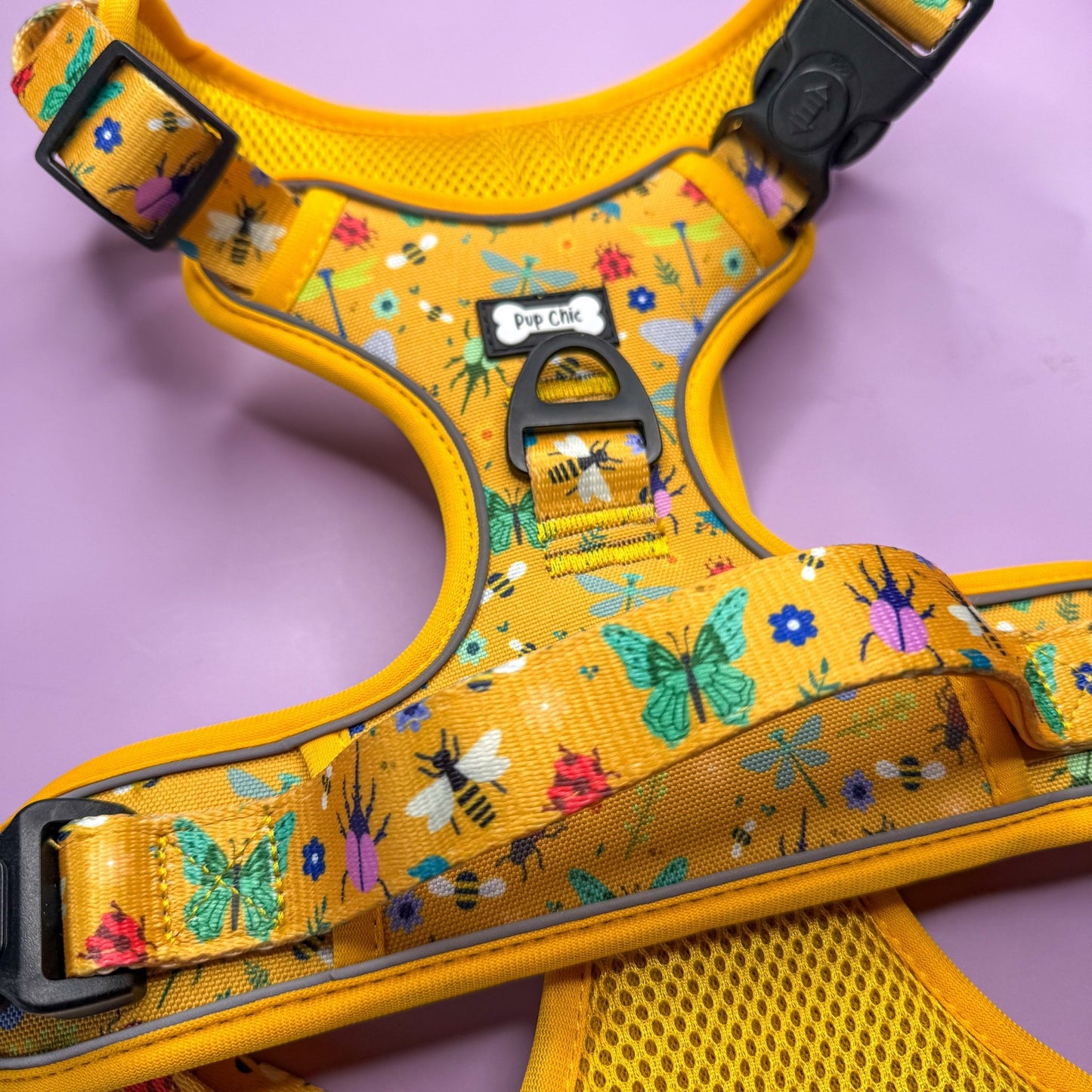 Summer Buzzin' No Pull Tactical Dog Harness – Yellow Insect Print, Adjustable, Step-In (XS-XL) - Pet Supplier Store