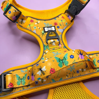 Summer Buzzin' No Pull Tactical Dog Harness – Yellow Insect Print, Adjustable, Step-In (XS-XL) - Pet Supplier Store
