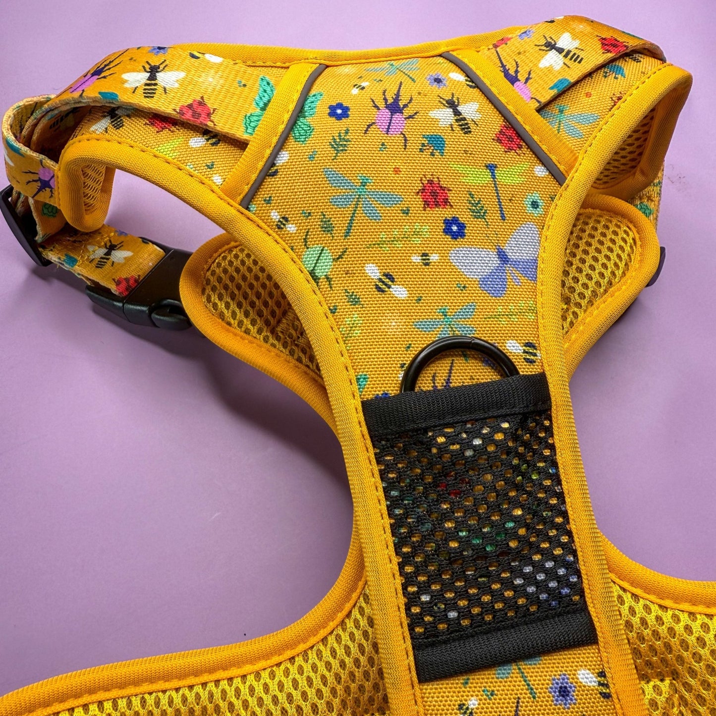 Summer Buzzin' No Pull Tactical Dog Harness – Yellow Insect Print, Adjustable, Step-In (XS-XL) - Pet Supplier Store