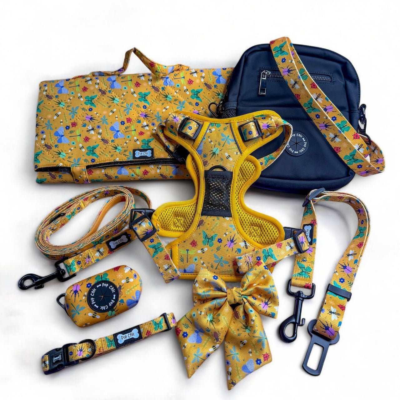Summer Buzzin' No Pull Tactical Dog Harness – Yellow Insect Print, Adjustable, Step-In (XS-XL) - Pet Supplier Store