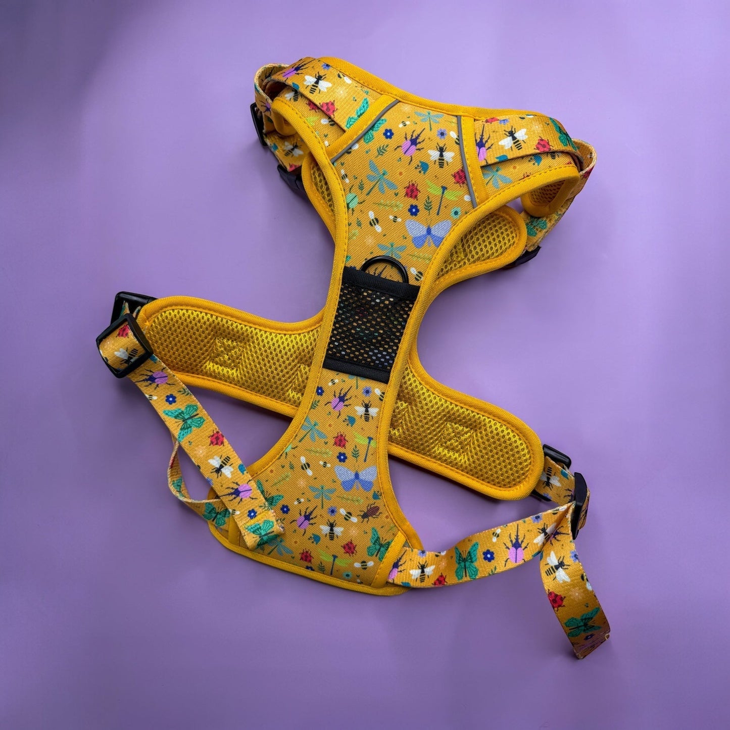 Summer Buzzin' No Pull Tactical Dog Harness – Yellow Insect Print, Adjustable, Step-In (XS-XL) - Pet Supplier Store