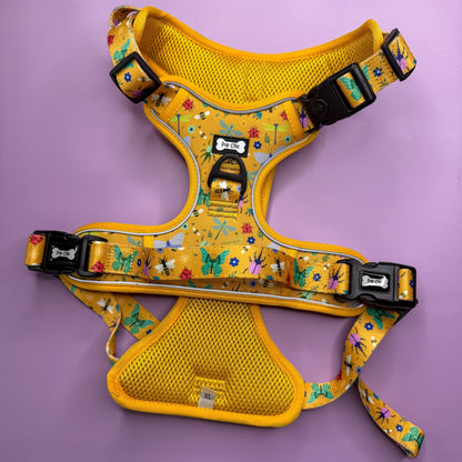 Summer Buzzin' No Pull Tactical Dog Harness – Yellow Insect Print, Adjustable, Step-In (XS-XL) - Pet Supplier Store