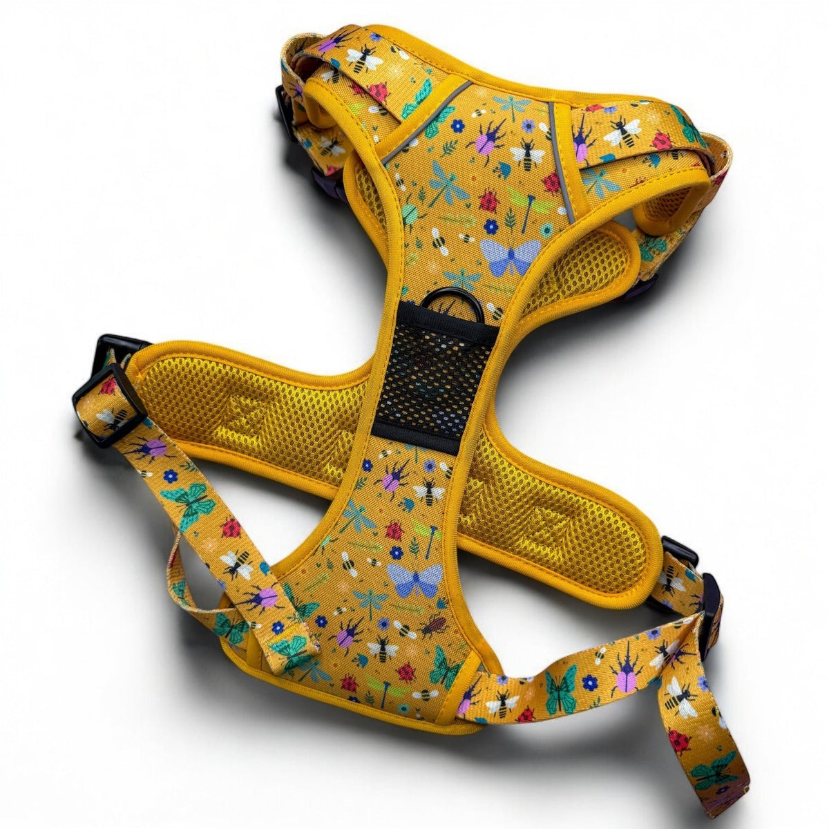 Summer Buzzin' No Pull Tactical Dog Harness – Yellow Insect Print, Adjustable, Step-In (XS-XL) - Pet Supplier Store