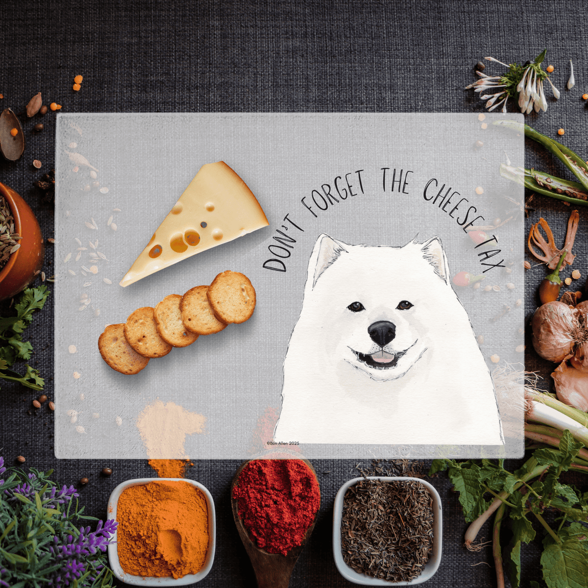 The Cheese Tax Enforcer Chopping Board: Samoyed Style - Pet Supplier Store