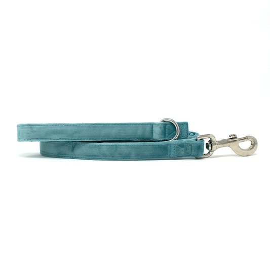 Tiffany's - Light Teal Velvet Dog Lead with Silver Hardware - Pet Supplier Store