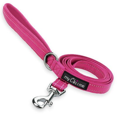 Tiny Trails Reflective 15mm Webbing Lead with Neoprene Handle Lining Hot Pink - Pet Supplier Store