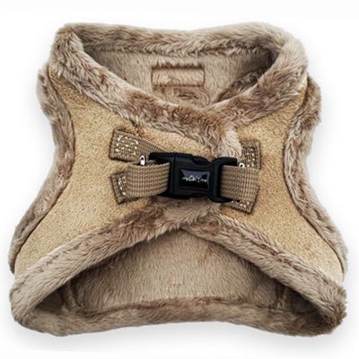 Tiny Trails Step In Soft Touch Suede Effect Faux Fur Lined Puppy and Small Dog Harness Caramel - Pet Supplier Store