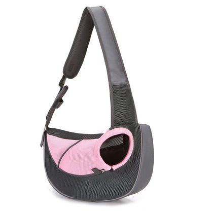 A collage of images showcasing different colors and patterns of the Out and About Shoulder Pet Carrier, with pets like dogs and cats inside.