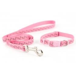 Ancol Paw & Bone Collar & Lead Set Pink - Pet Supplier Store