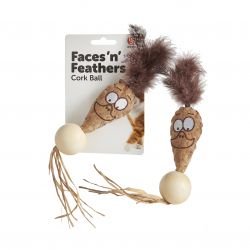 Faces 'n' Feathers Cork Ball Cat Toy - Pet Supplier Store