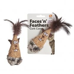 Faces 'n' Feathers Cork Cone Cat Toy - Pet Supplier Store