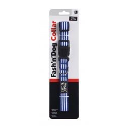 Walk 'R' Cise Fash 'N' Dog Collar Blue Striped Large - Pet Supplier Store